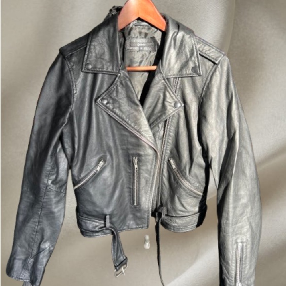 Quince Black Leather Motorcycle Jacket
